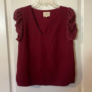 Sezane | FR 34 | Burgandy Lace Puff Shoulder Blouse